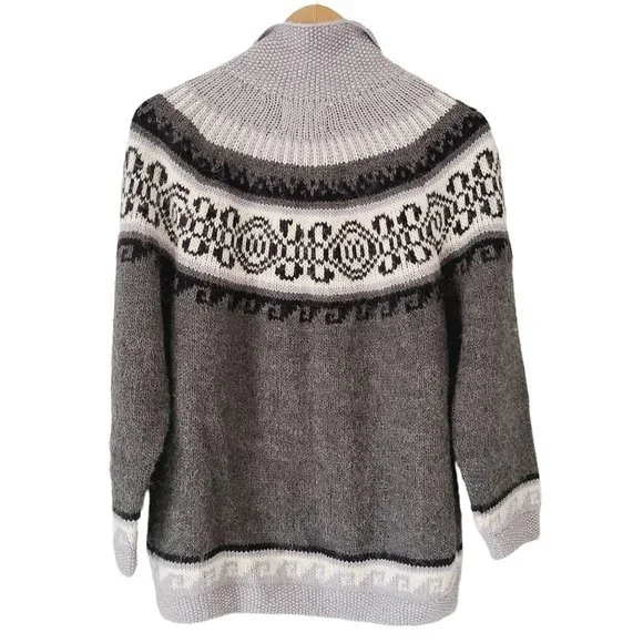 Vintage 100% Alpaca Cardigan Gray Handmade Fair Isle Size‎ Small grandpa Granny - Picture 3 of 8